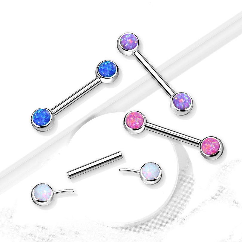 Trådløs push-in brystvortebarbell av titan med opaler i endene