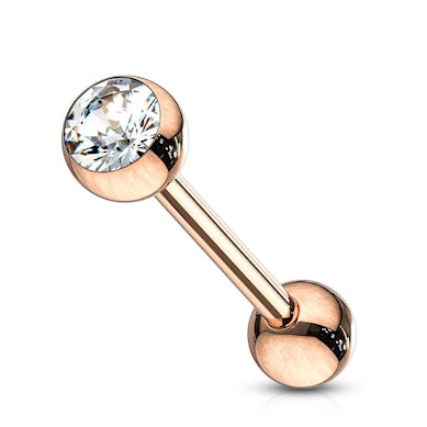 Rosegullbelagt tungepiercing med sten