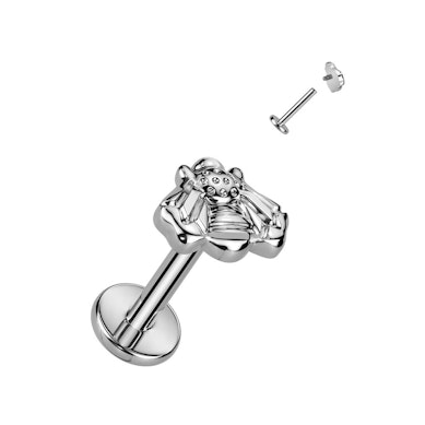 Innvendig gjenget labret av titan med bidesign på toppen
