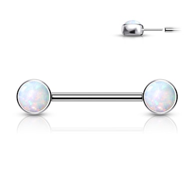 Trådløs push-in brystvortebarbell av titan med opaler i endene