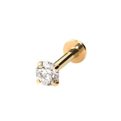 Labret av 14 karat gull med innvendig gjenge og sten 