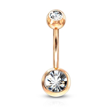Rosegullbelagt navlepiercing med sten