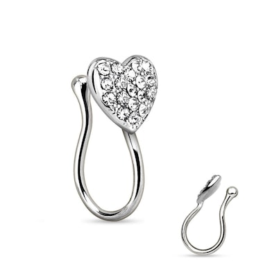 Fake nesepiercing med hjerte av sten
