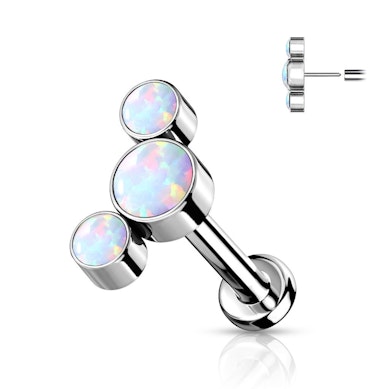 Push-in labret av titan i forskjellige farger innfattet med opalsten