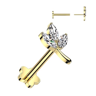 Labret formet som blad med bakside av titan