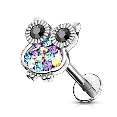 Labret med stenbesatt ugle og innvendig gjenge