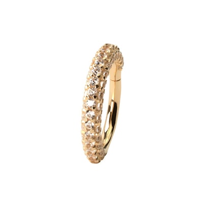 14K hengslet ring i gull med rund CZ-stenbesatt kant