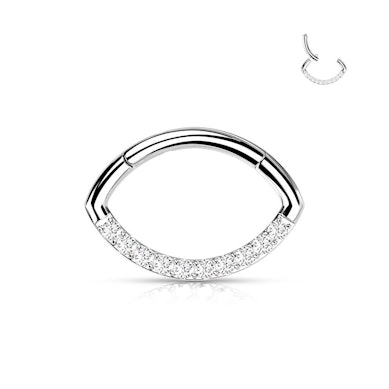 Hengslet ring med oval form og stenrekke
