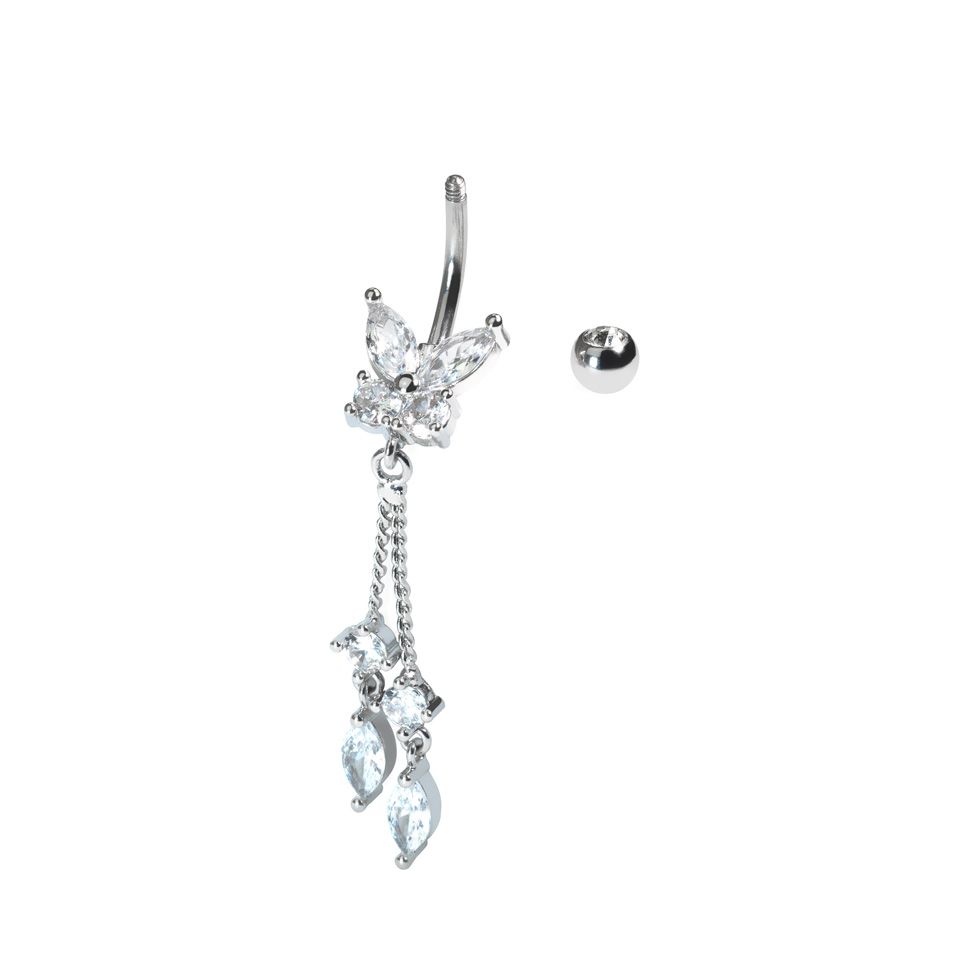 Sommerfuglnavlepiercing med dinglende anheng