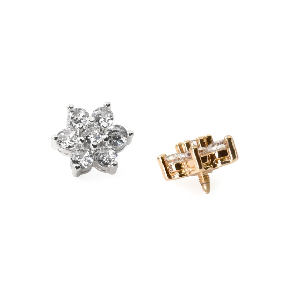 Blomst til dermal anchor med midtsten i flere farger