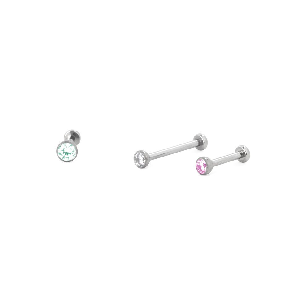 Push-in labret i titan med innfattet sten