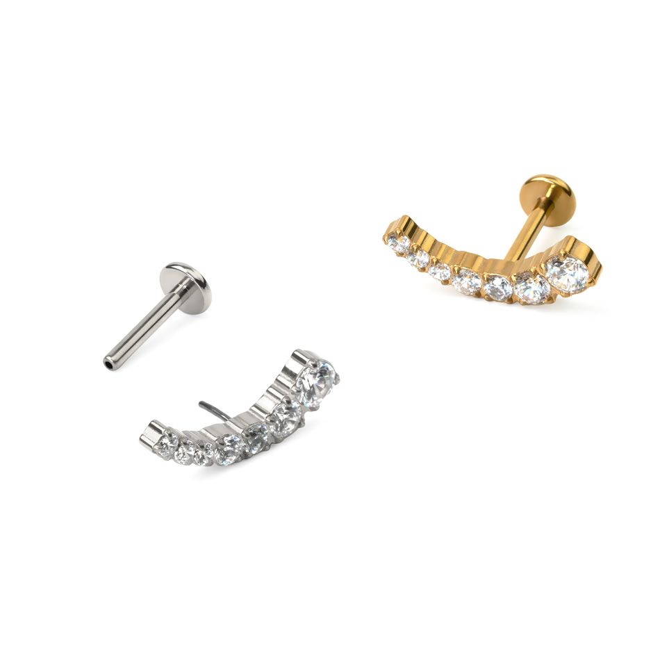 Push-in labret i titan med buet topp og stener
