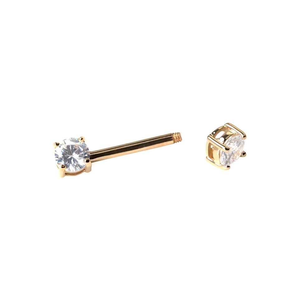 Brystpiercing av 14 karat gull med sten
