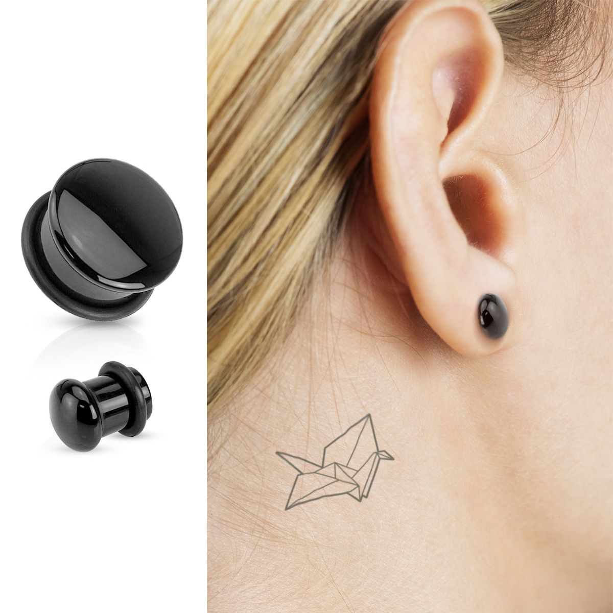 Kuppelformet plug av sort agat