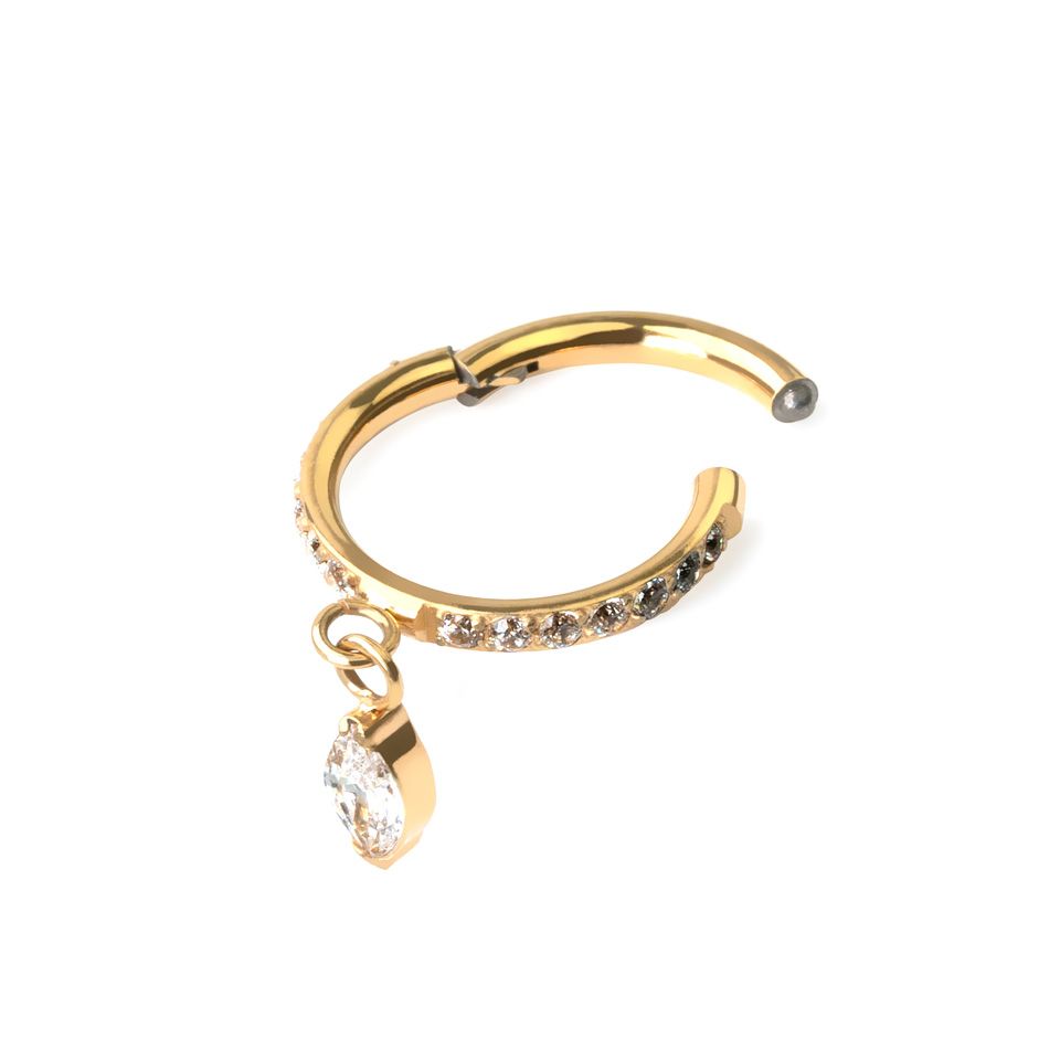 Titanring med hengsel, forvovervendte stener og marquise-slipte stener med sjarm