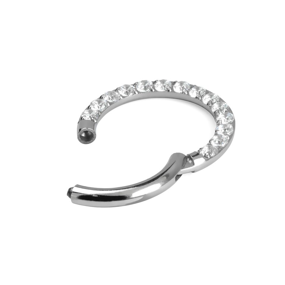 Hengslet ring i titan med stenrekke
