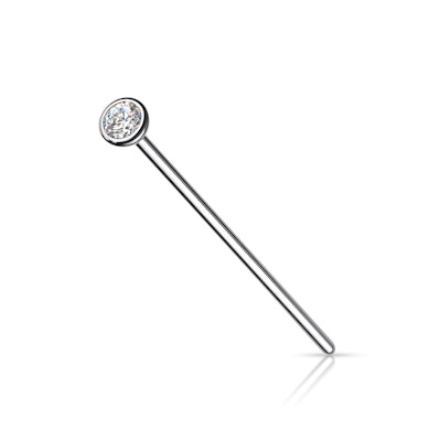 Fish tail nesepiercing av titan med innfattet sten