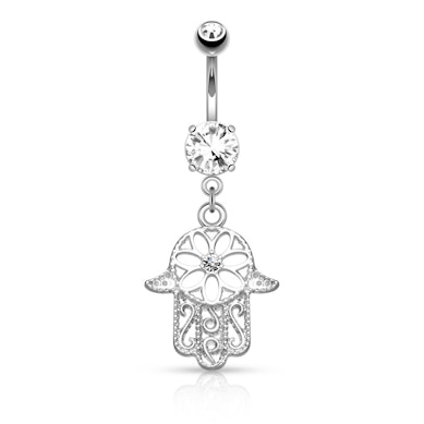 Navlepiercing med sten i hamsa-anheng