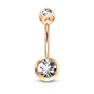 Rosegullbelagt navlepiercing med sten