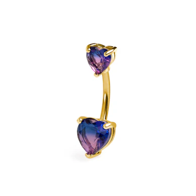 Navlepiercing med totonede rosa og lilla hjerter