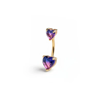 Navlepiercing med totonede rosa og lilla hjerter