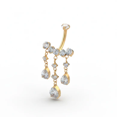 Navlebarbell i titan med hengende smykkestener