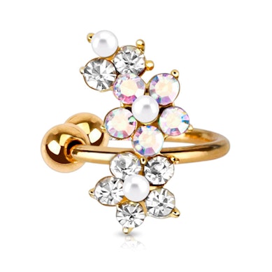 Earcuff med blomster og perler