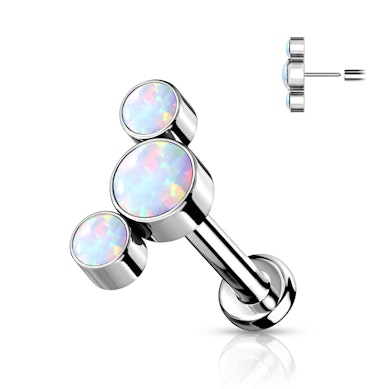 Push-in labret av titan i forskjellige farger innfattet med opalsten