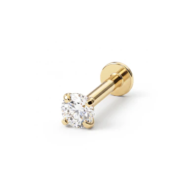 Labret av 14 karat gull med innvendig gjenge og sten