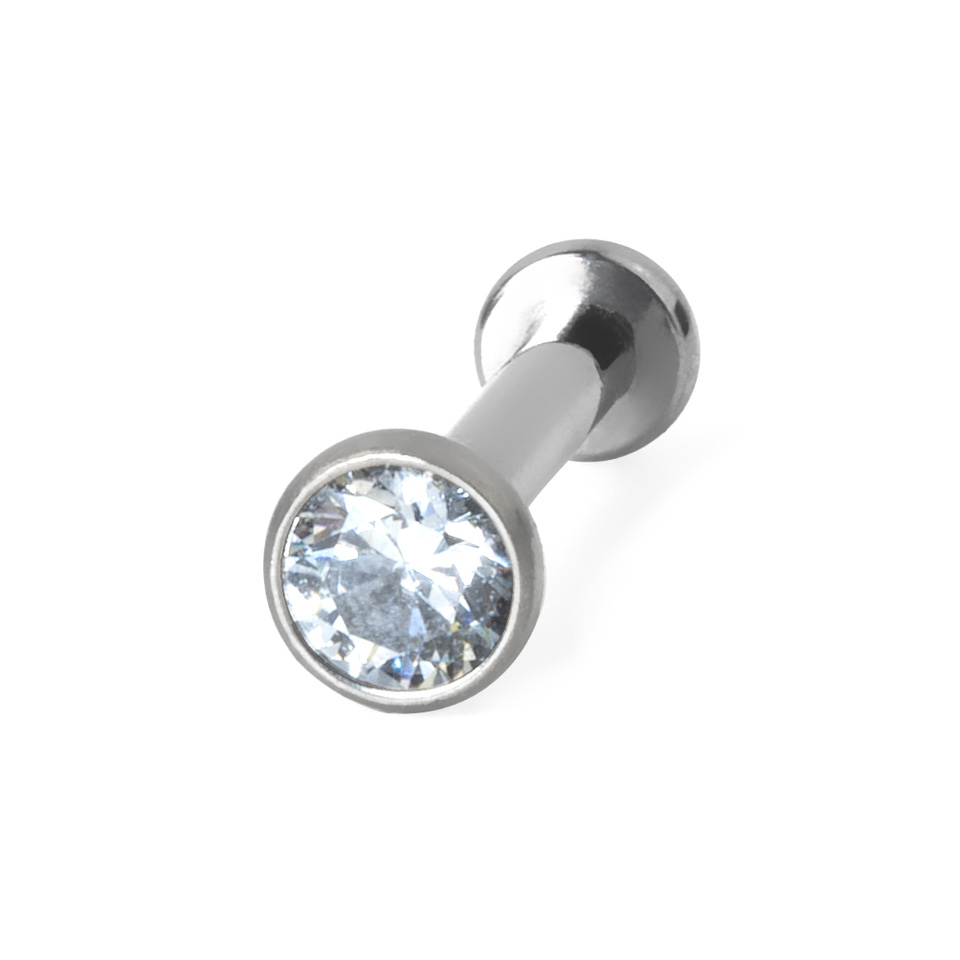 Push-in labret i titan med innfattet sten