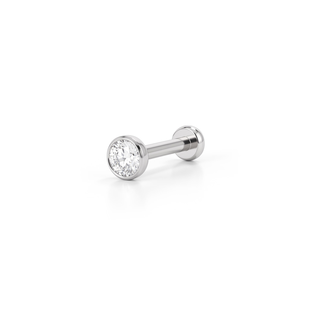 Push-in labret i titan med innfattet sten