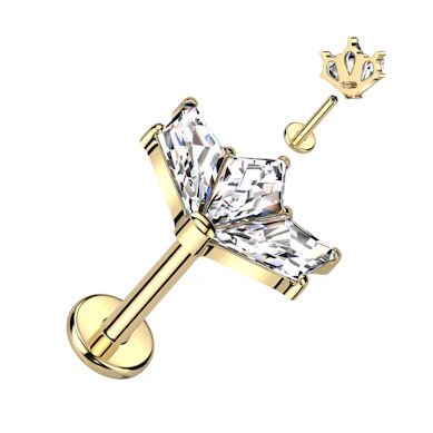 Titanium labret med tre steiner i vintage viftedesign