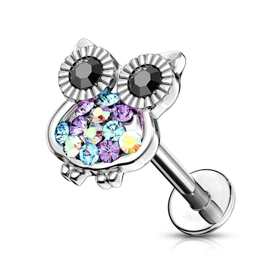 Labret med stenbesatt ugle og innvendig gjenge