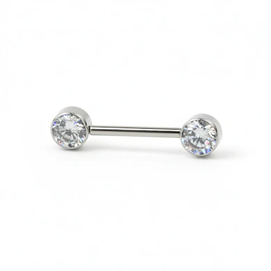 Nipplebarbell laget av titan med gjengeløs push-in med stener