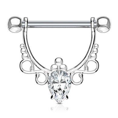 Nippelskjold med filigrandesign of pæreformet sten