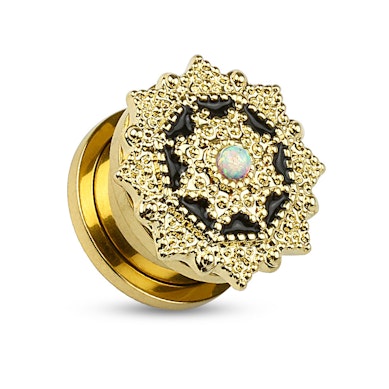 Plug med detaljeret front og opalsten