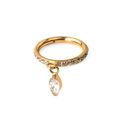 Titanring med hengsel, forvovervendte stener og marquise-slipte stener med sjarm