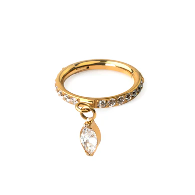 Titanring med hengsel, forvovervendte stener og marquise-slipte stener med sjarm