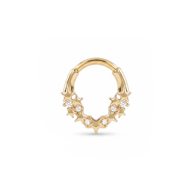Forovervendt ring med stjerner og stener