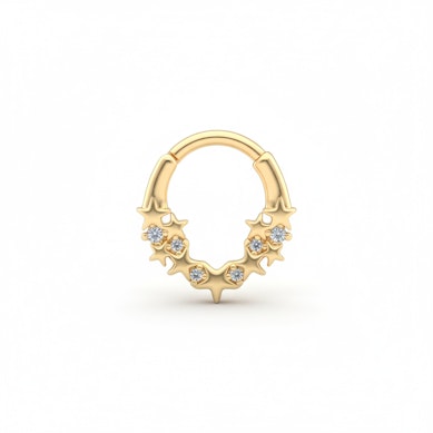 Forovervendt ring med stjerner og stener