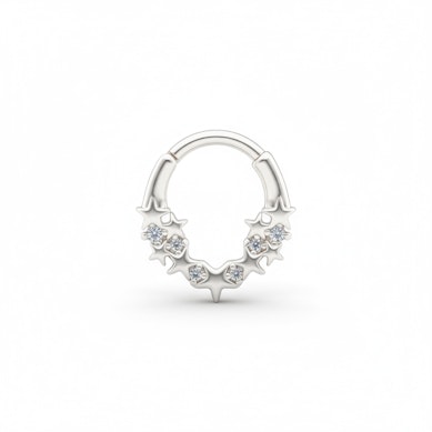 Forovervendt ring med stjerner og stener