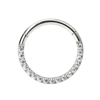 Hengslet ring i titan med stenrekke