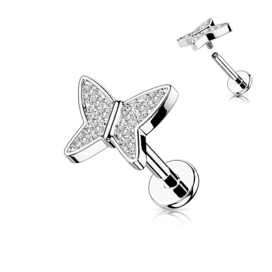 Labret med stenbesatt sommerfugl og innvendig gjenge