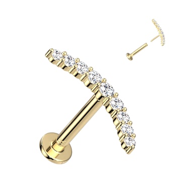 Push-in labret av 14K gull med fasettslipte stener i bue