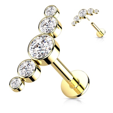 Push-in labret av 14 karat gull med 5 stener