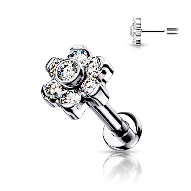 Push-in labret av titan med blomst og sten