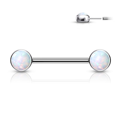 Trådløs push-in brystvortebarbell av titan med opaler i endene