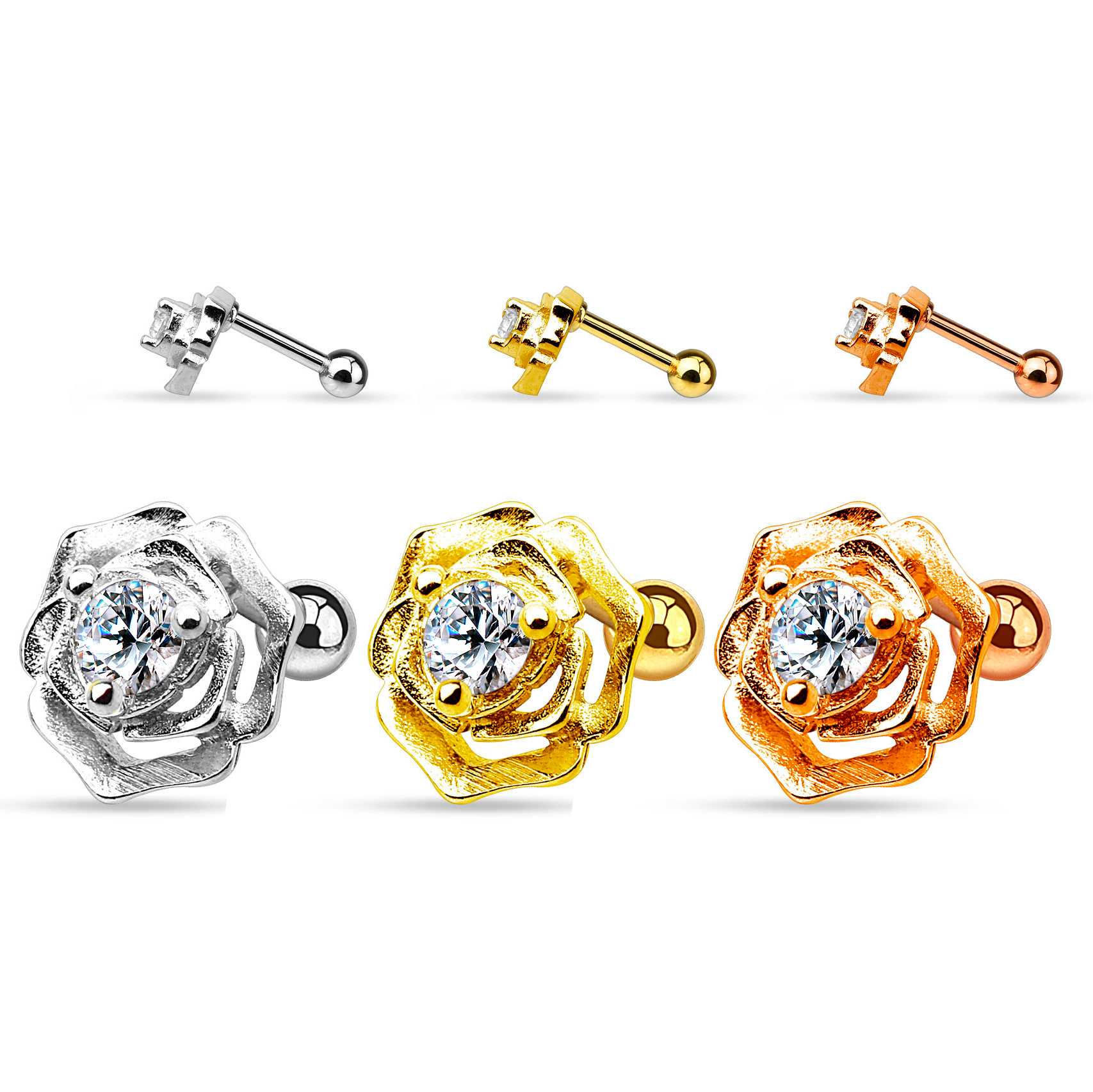 Ørepiercing med rose og sten