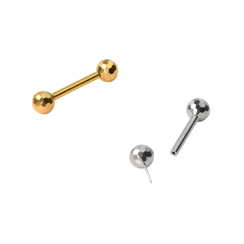 Push-in labret av titan med diskokuler i hver ende