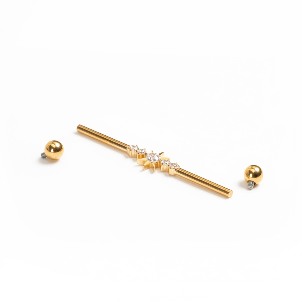 Industrial barbel i titan med stjerne og små stener i midten